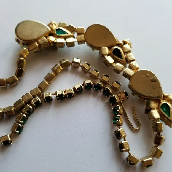 Relisted- Vintage necklace green rhinestones givre rose choker gold leaf leaves - Picture 6 of 8